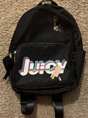 Juicy Couture Kids Black Mini Backpack with Rainbow Zipper/Logo Like New